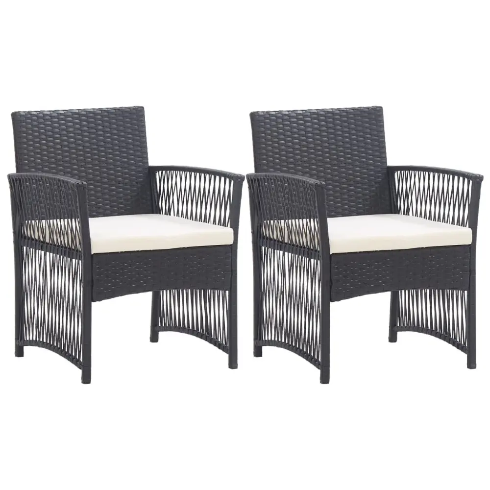 Patio Armchairs Cushions 2 Pieces Black Poly Rattan Outdoor Lounge Chairs