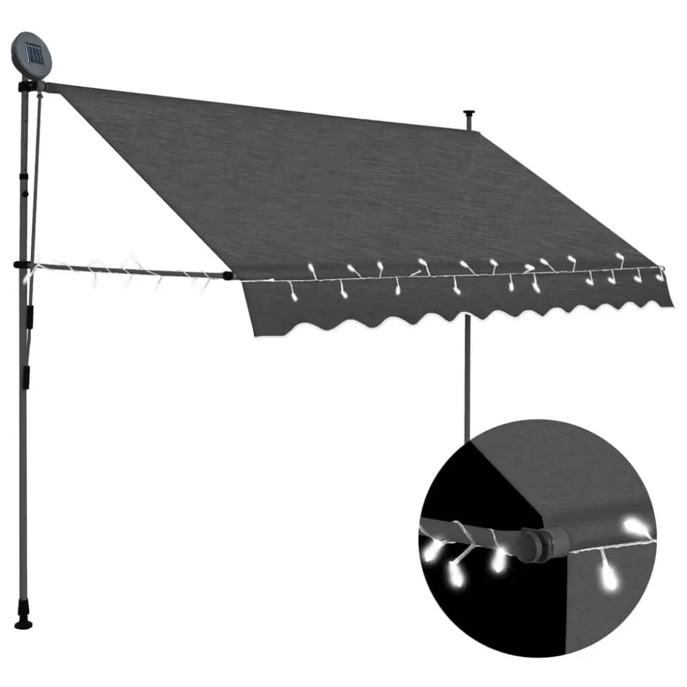 98.4 Inch Manual Retractable Awning LED Lights Anthracite Color