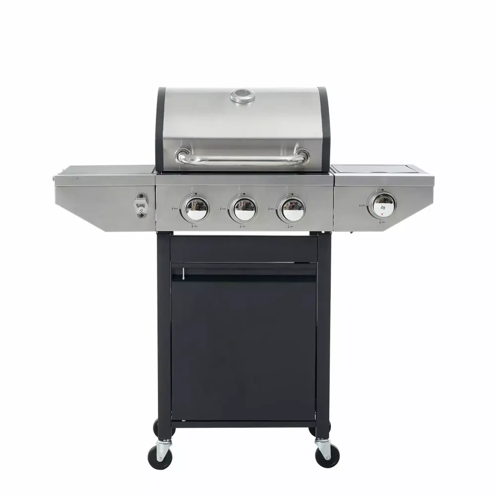 Propane Grill 3 Burner Stainless Steel BBQ Gas Grill Side Burner Thermometer and Cast Iron Grates