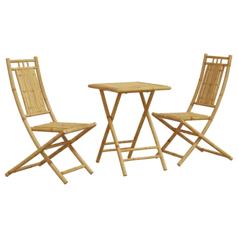 3 Piece Bistro Set Bamboo Outdoor Cafe Dining Table and Chairs