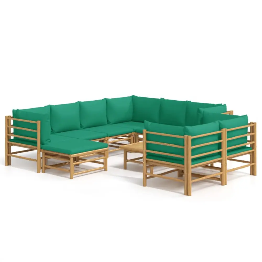 10 Piece Patio Lounge Set Green Cushions Bamboo Outdoor Furniture Collection