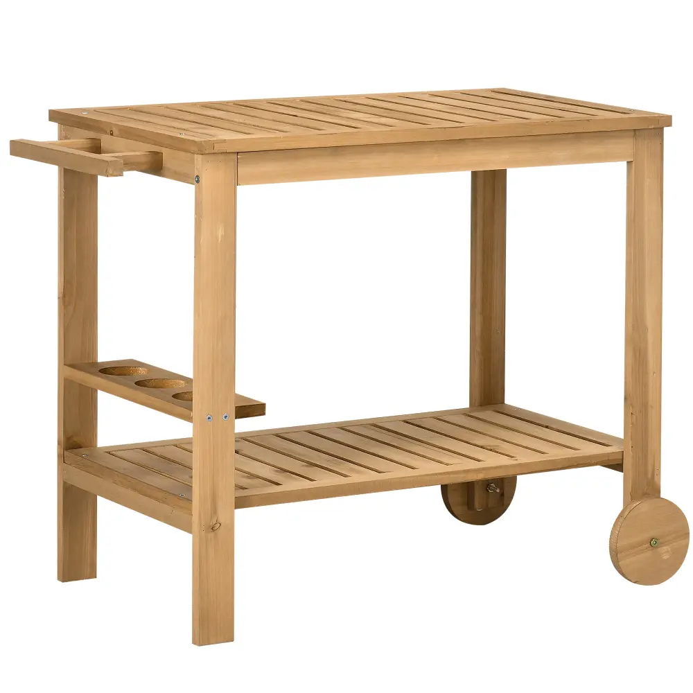 Outsunny Outdoor Bar Cart Wood Rolling Home Bar Serving Cart 2 Shelves aosom business