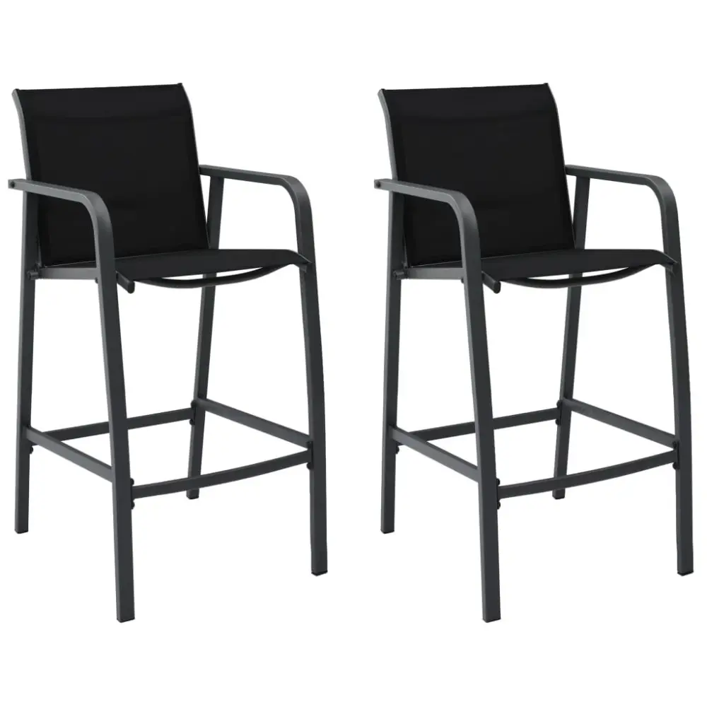 Black Textilene Patio Bar Chairs 2 Piece Set