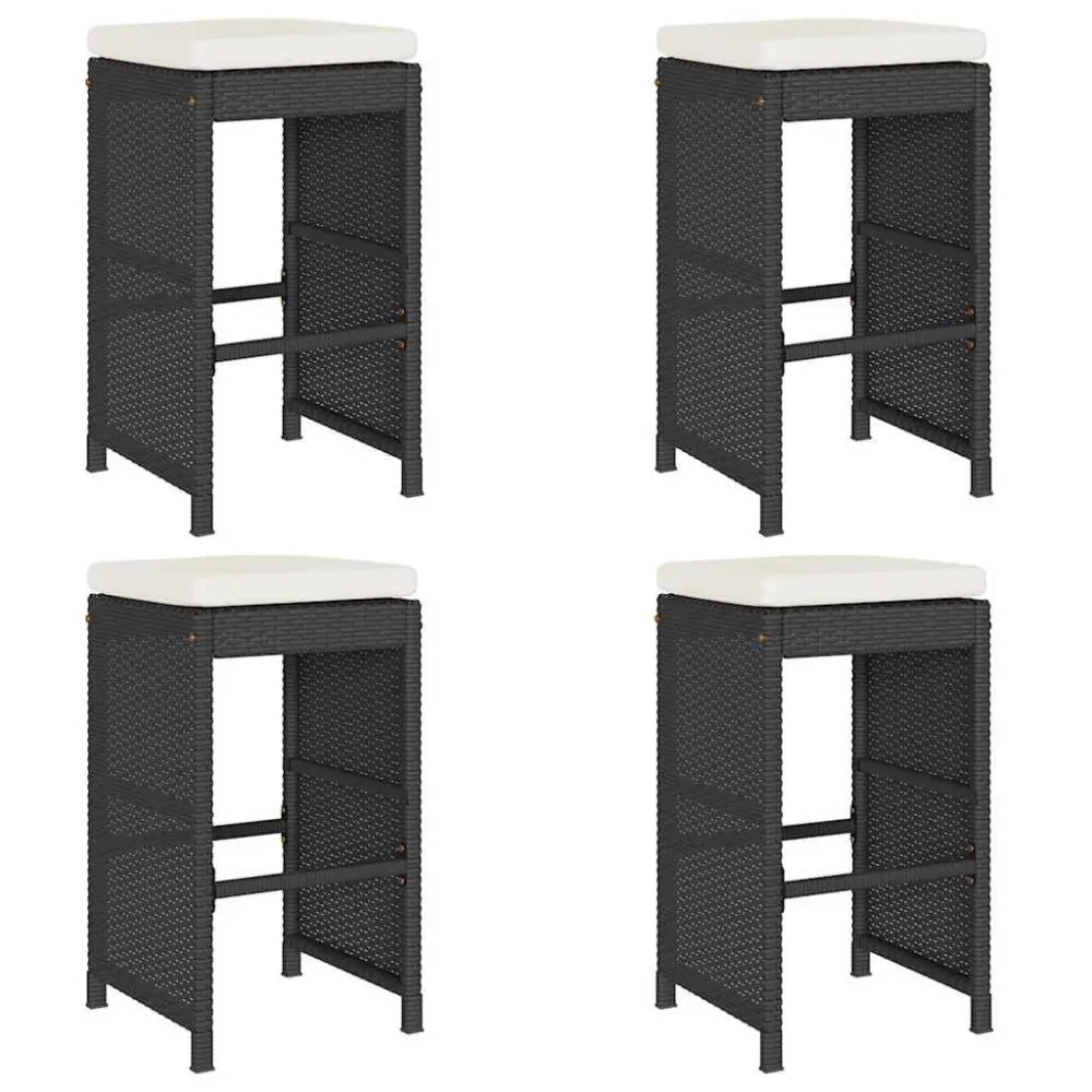 4 Pack Black Poly Rattan Patio Bar Stools Cushions Deck