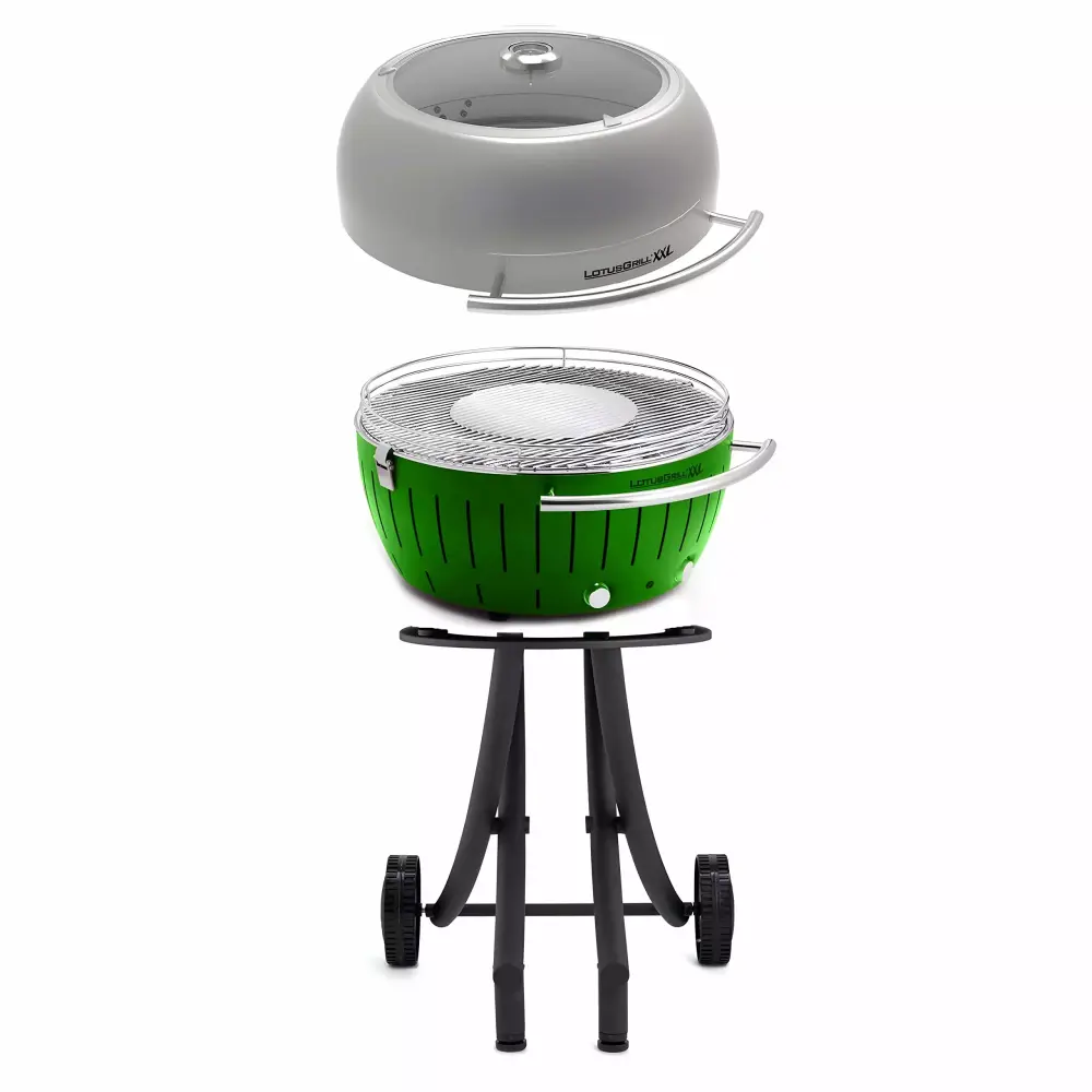 LotusGrill Green Smokeless Barbecue Grill Glass Lid Cover Outdoor Dining