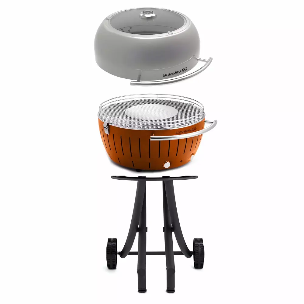 LotusGrill Orange Smokeless Barbecue Grill Glass Lid Cover Outdoor Dining