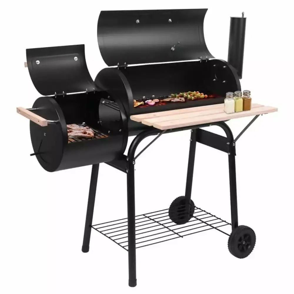 Charcoal Grill Offset Smoker & Side Table Travel-friendly Outdoor Camping Barrel BBQ Oven Niruo