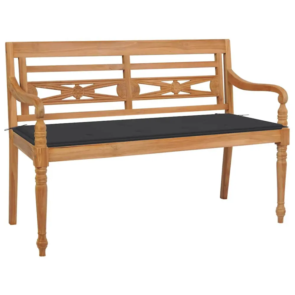 Batavia 47.2 Inch Solid Teak Wood Bench Anthracite Cushion Patio