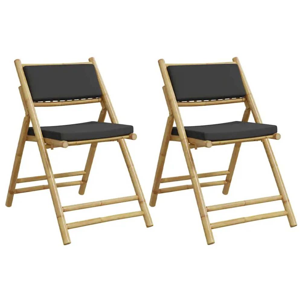 2 Piece Bamboo Folding Bistro Chairs Comfortable Cushions