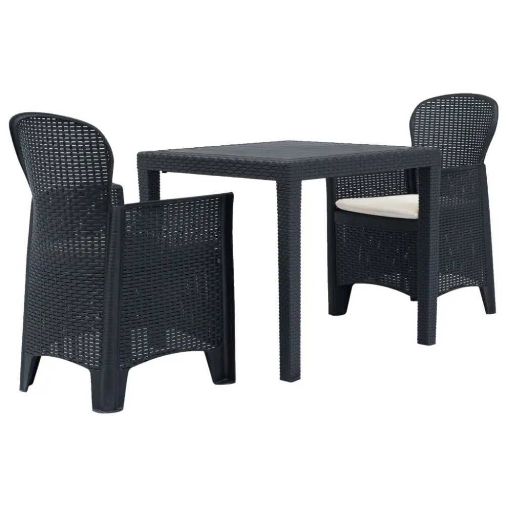 3 Piece Bistro Set Plastic Anthracite Rattan Look Outdoor Furniture