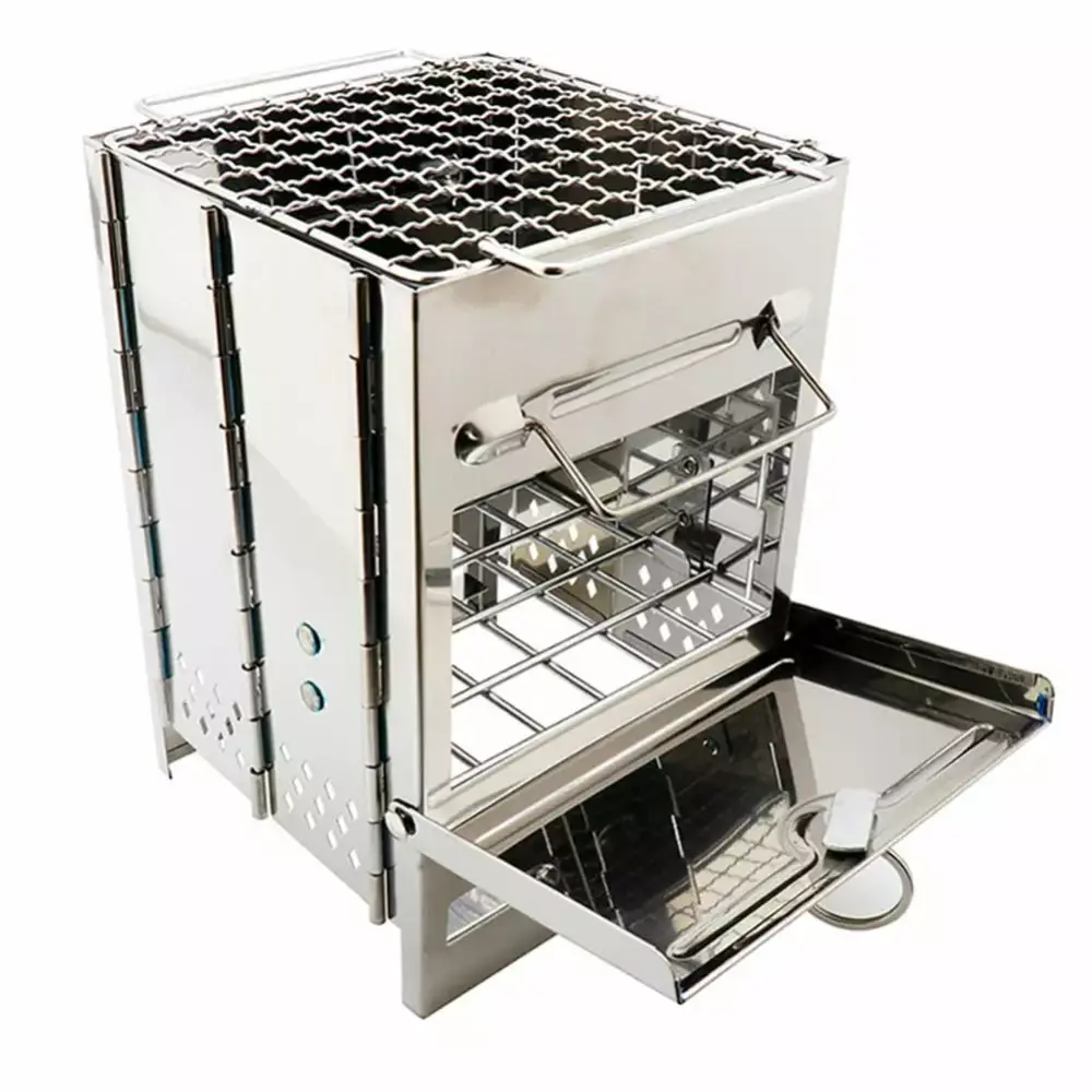 Camping Wood Stove Stainless Steel Foldable Charcoal Grill Barbecue Grill FALYEE