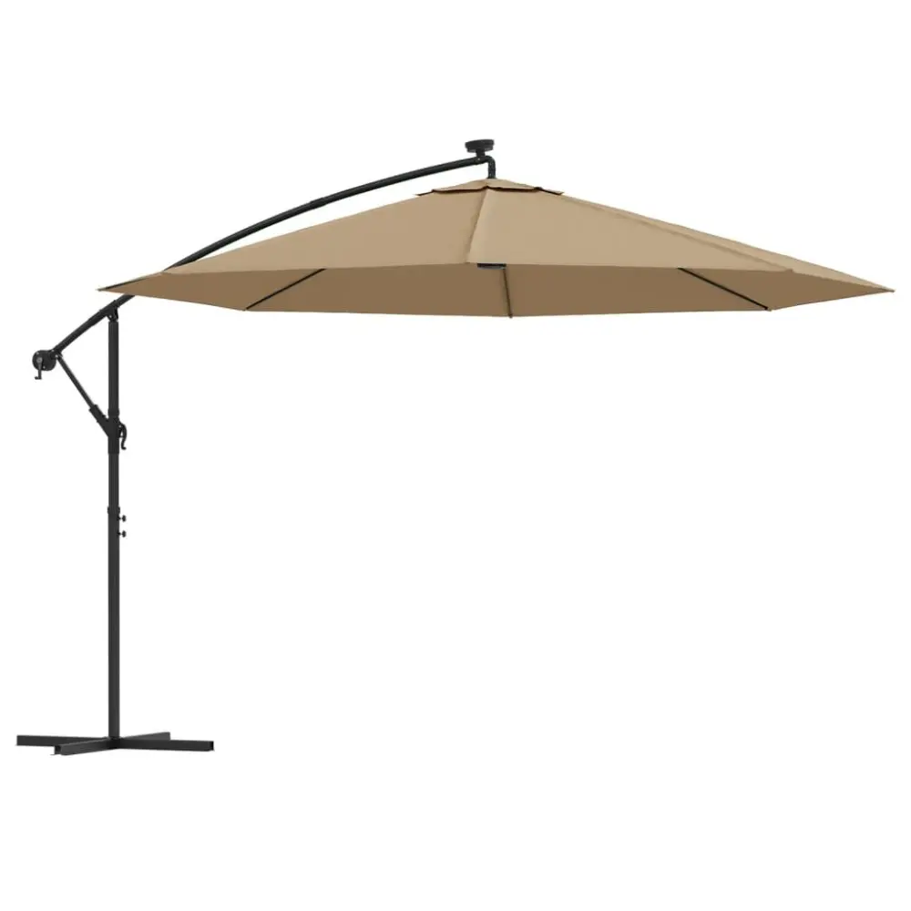 137.8 Inch Taupe Cantilever Garden Parasol LED Lights and Metal Pole Large Offset Umbrella