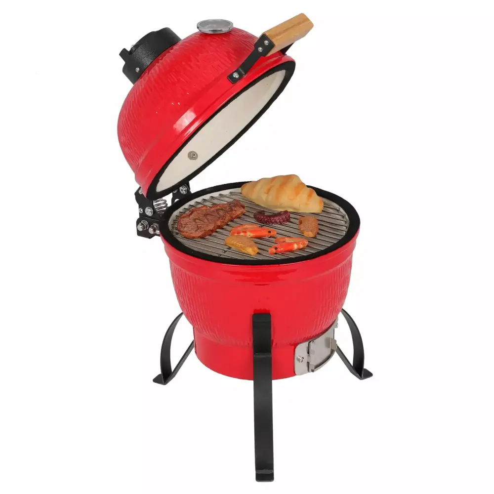 MDHAND 13in Round Ceramic Charcoal Grill - Orange Compact BBQ Small Outdoor Spaces
