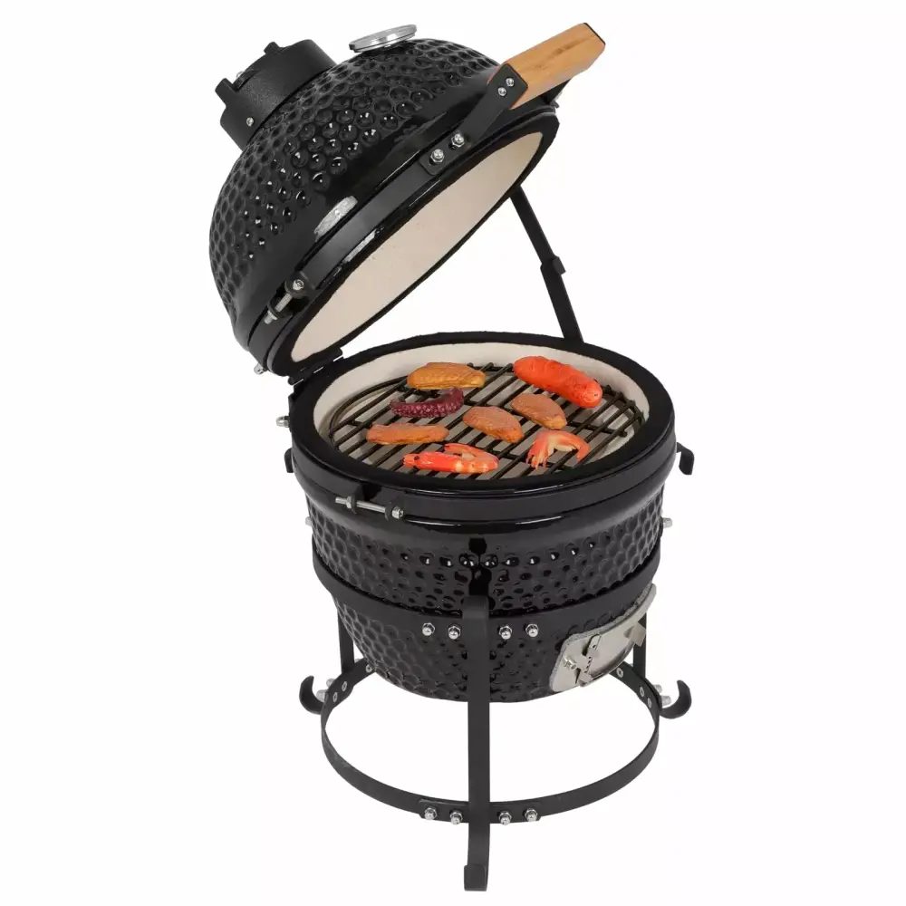 MDHAND 13in Round Ceramic Charcoal Grill Black Outdoor BBQ