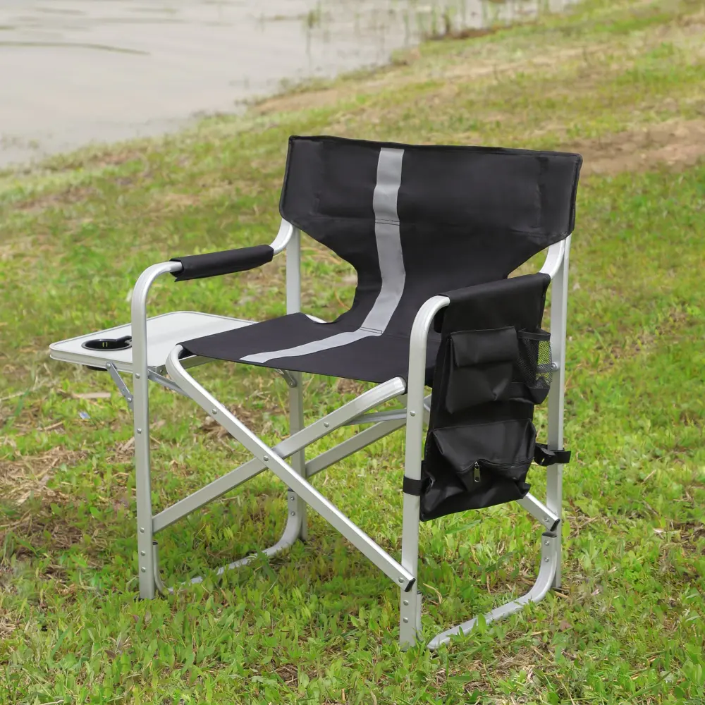 1 Piece Padded Folding Outdoor Chair Side Table and Storage Pocket rnb