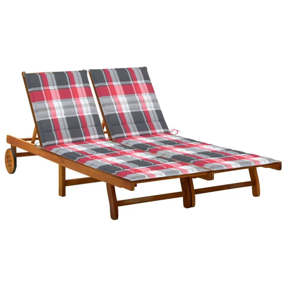 2-Person Patio Sun Lounger Cushions Solid Acacia Wood Outdoor Chaise Lounge