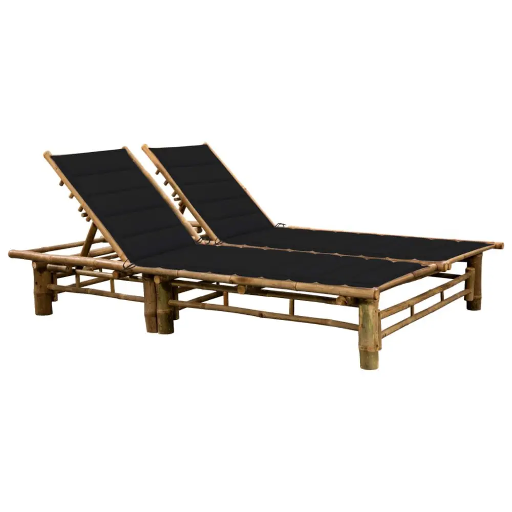 2-Person Sun Lounger Cushions Bamboo Outdoor Double Chaise Lounge