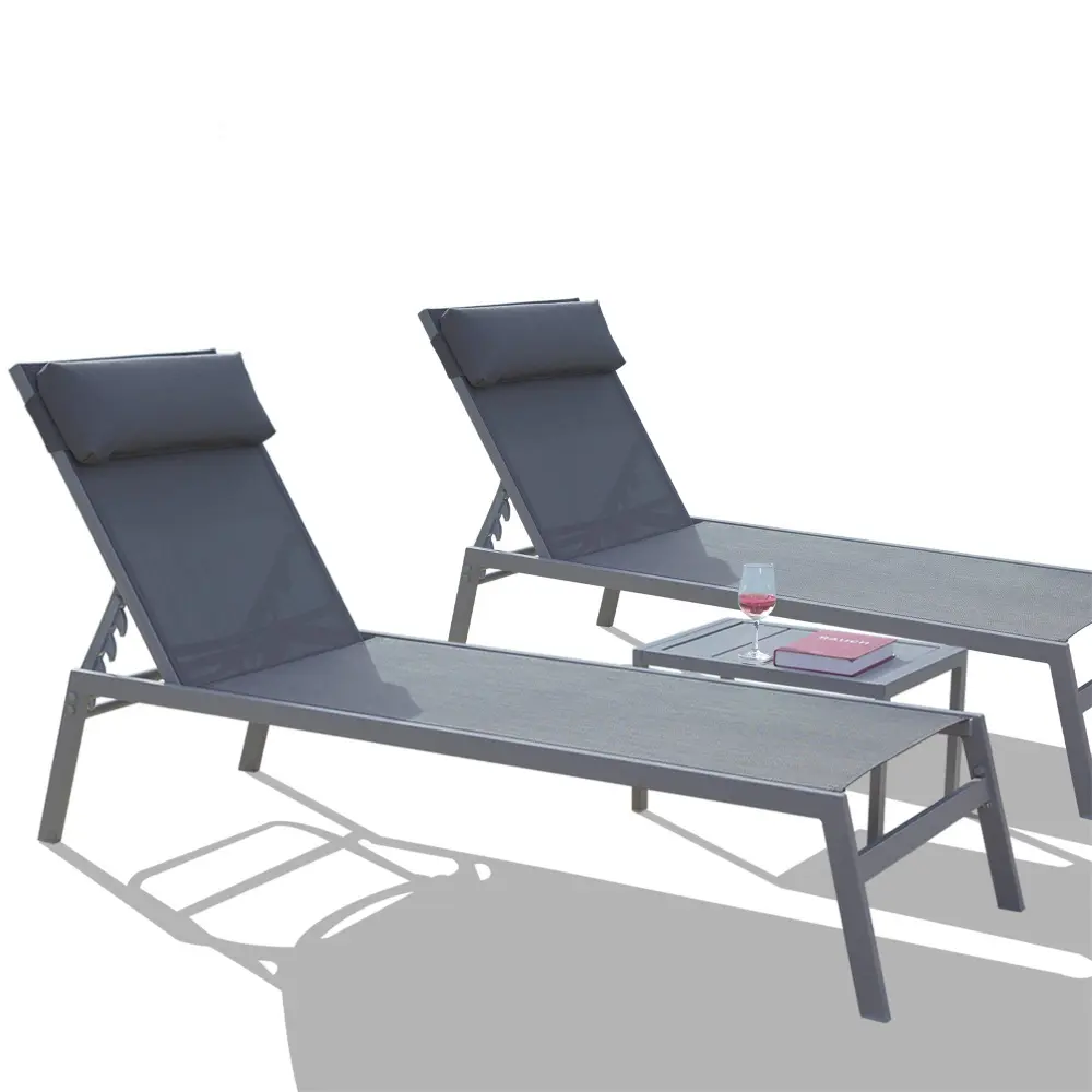Patio Chaise Lounge Set 3 Pieces Customizable Backrest Pool Lounge Chairs crefise patio life