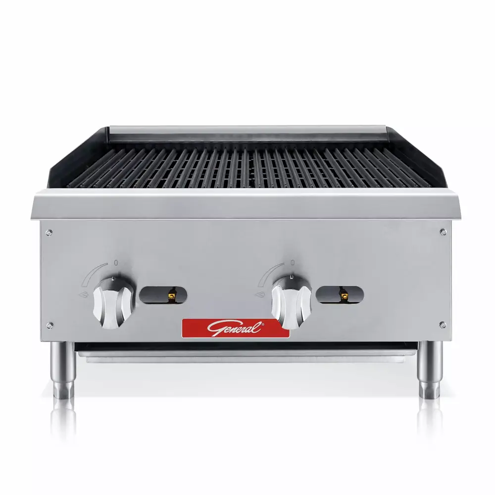General Foodservice Charbroiler Grill 2 Burners 100000 BTU 24 Inch Stainless Steel