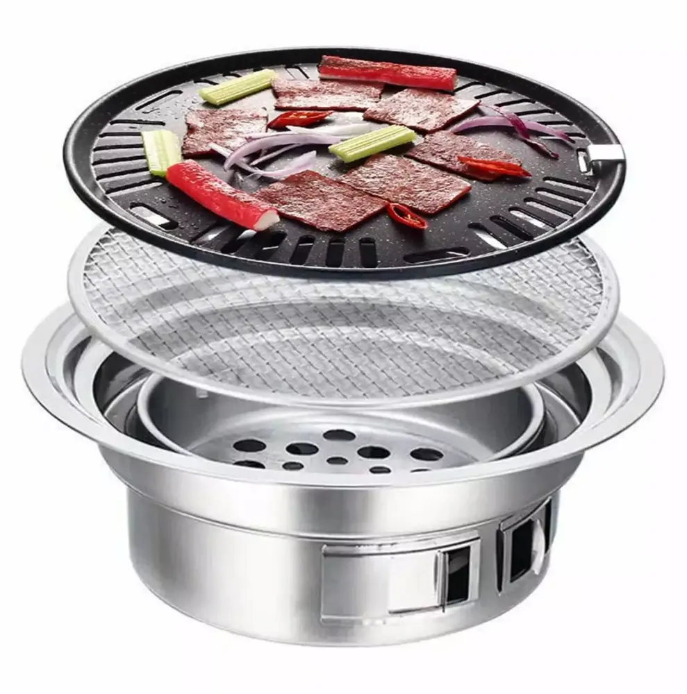 16in Charcoal Grill Round Stainless Steel Barbecue Grill Smokeless Hot Pot Camping Generic