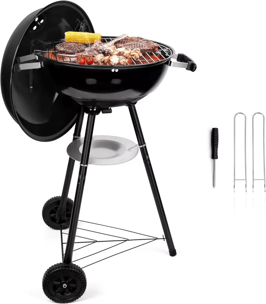 18 Inch Black Kettle Charcoal Grill 2--1 Travel-friendly Outdoor Barbecue Backyard Camping