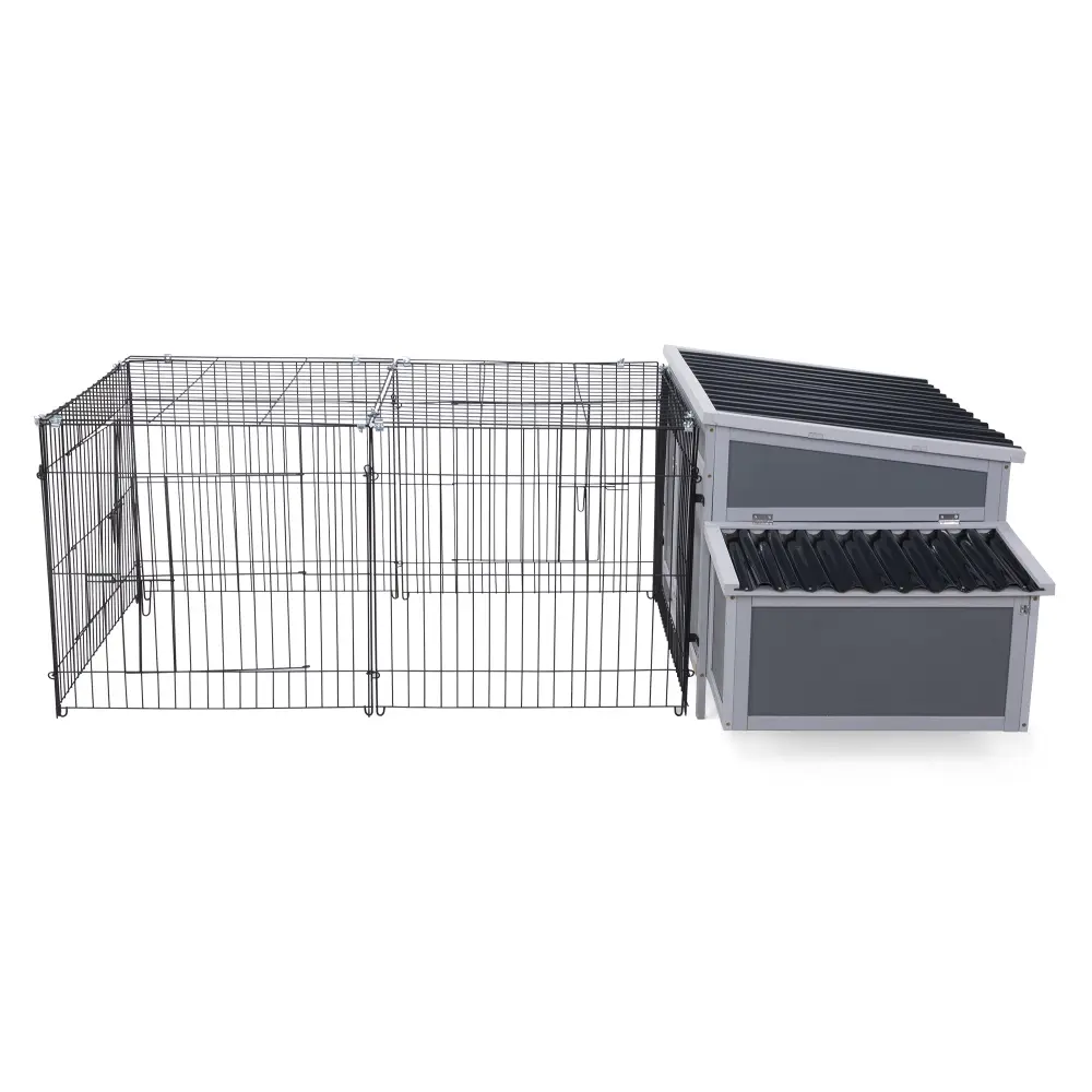 Outdoor Wood Stylish Chicken Coop Wire Mesh Run Nesting Boxes Large Poultry House w2181