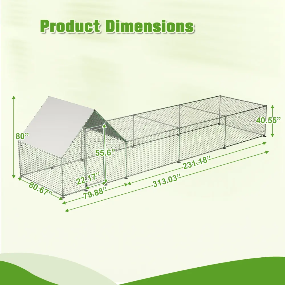 26ft Large Metallic Stylish Chicken Coop Walk Poultry Run Galvanized Steel w2505