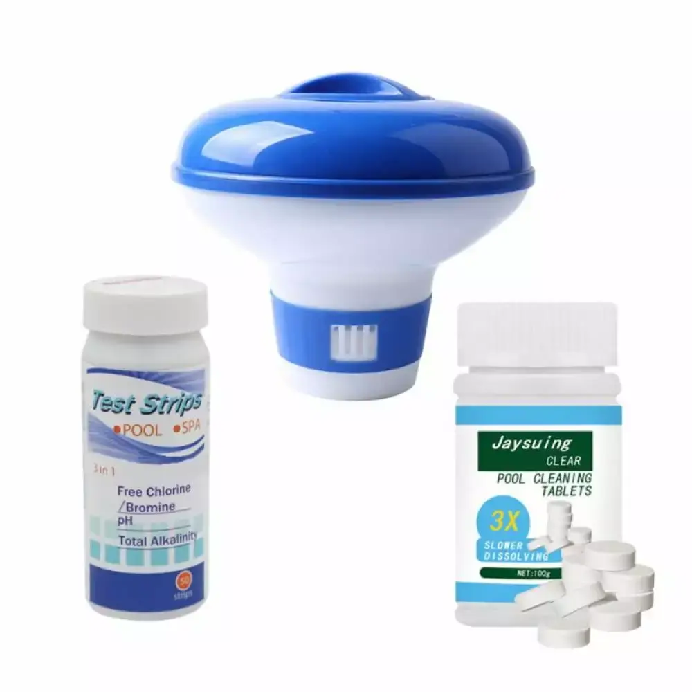 3IN1 Chlorine Floater Swimming Pool Automatic Chlorine Dispenser Kit Cleaning Tablets and Water Testing Strips NewWay