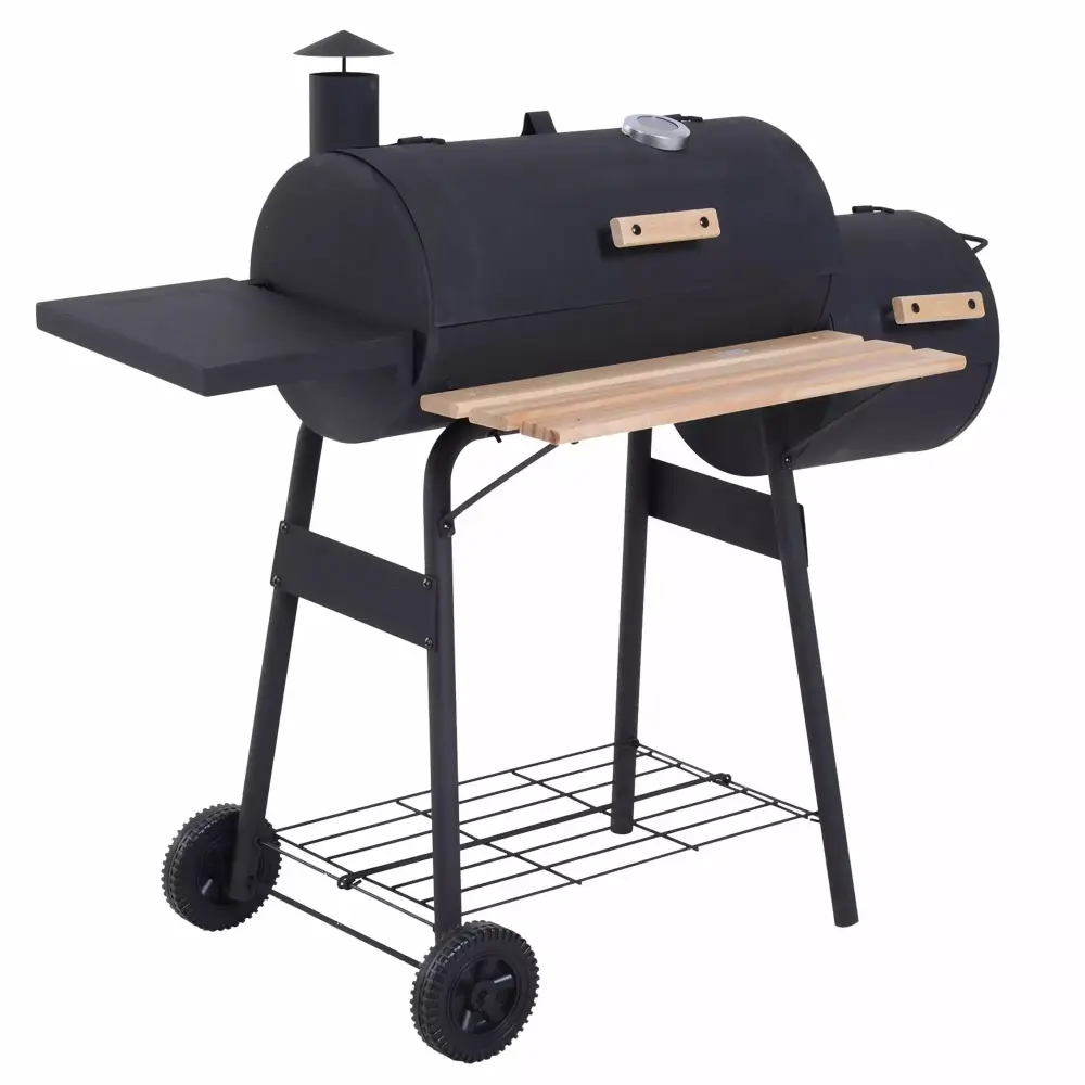 48 Steel Travel-friendly Backyard Charcoal BBQ Grill and Offset Smoker Combo Wheels CNCJ