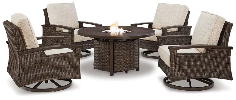 Paradise Trail Fire Pit Table 4 Nuvella Swivel Lounge Chairs