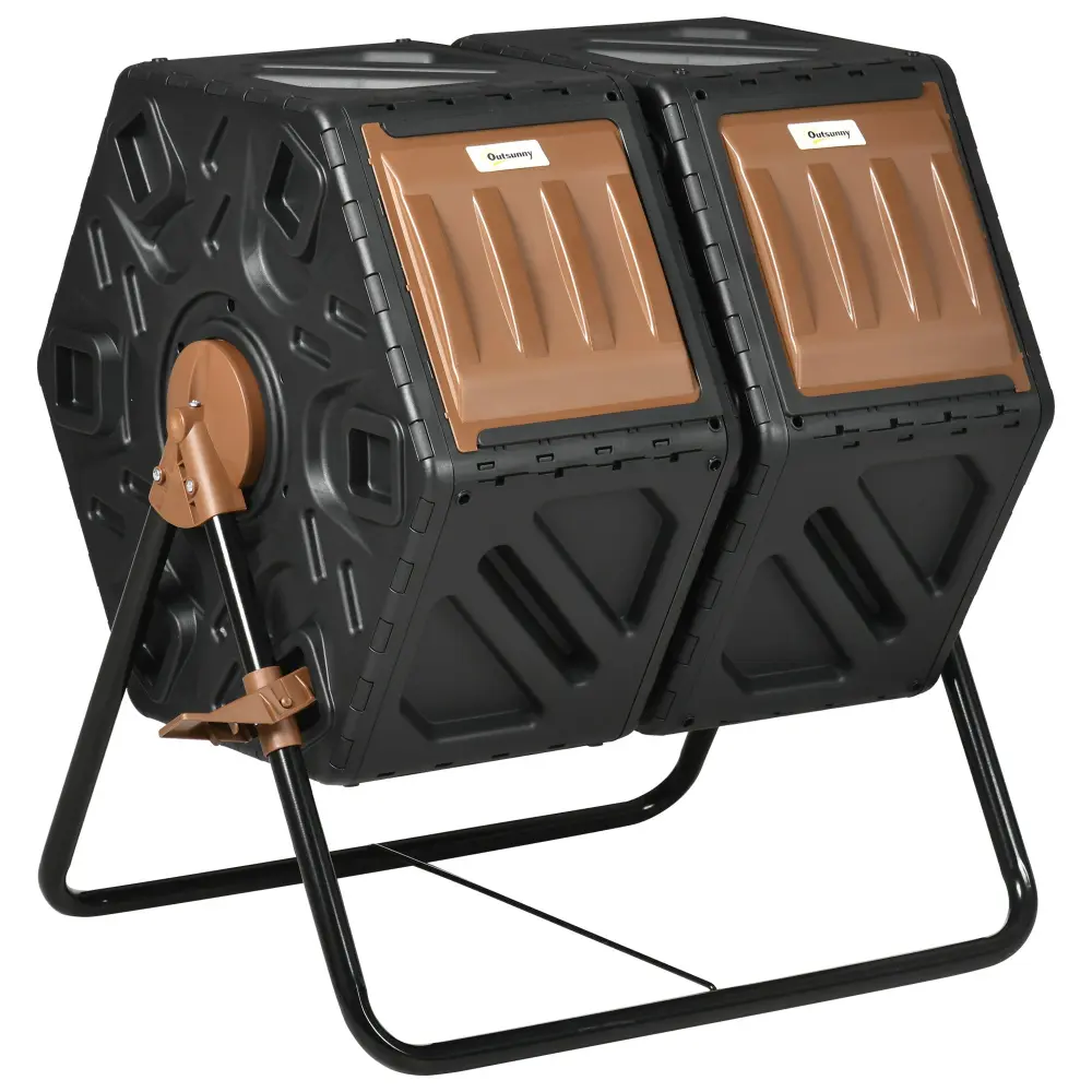 Outsunny Dual Compost Tumbler Bin Outdoor Tumbling Composter 24 Gallon Capacity aosom business