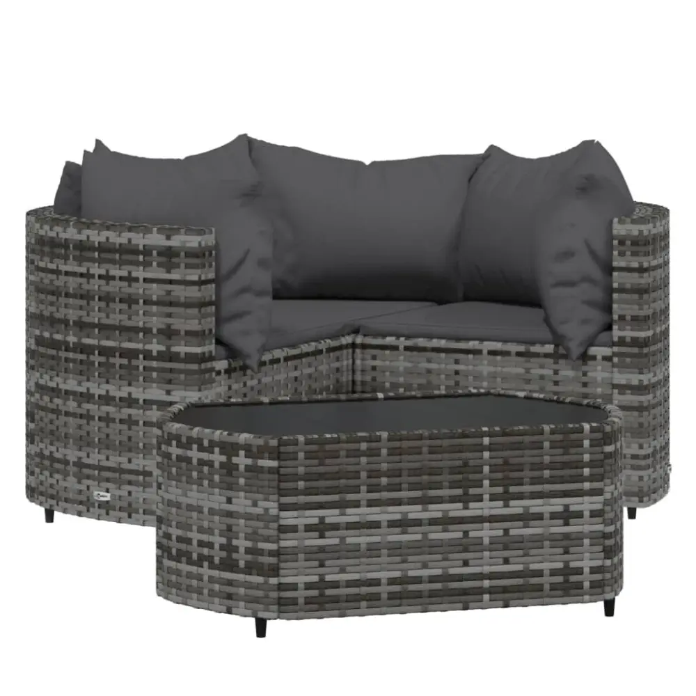 4-Piece Outdoor Patio Conversation Set Cushions, Gray Poly Rattan Loveseat, 2 Chairs, and Coffee Table