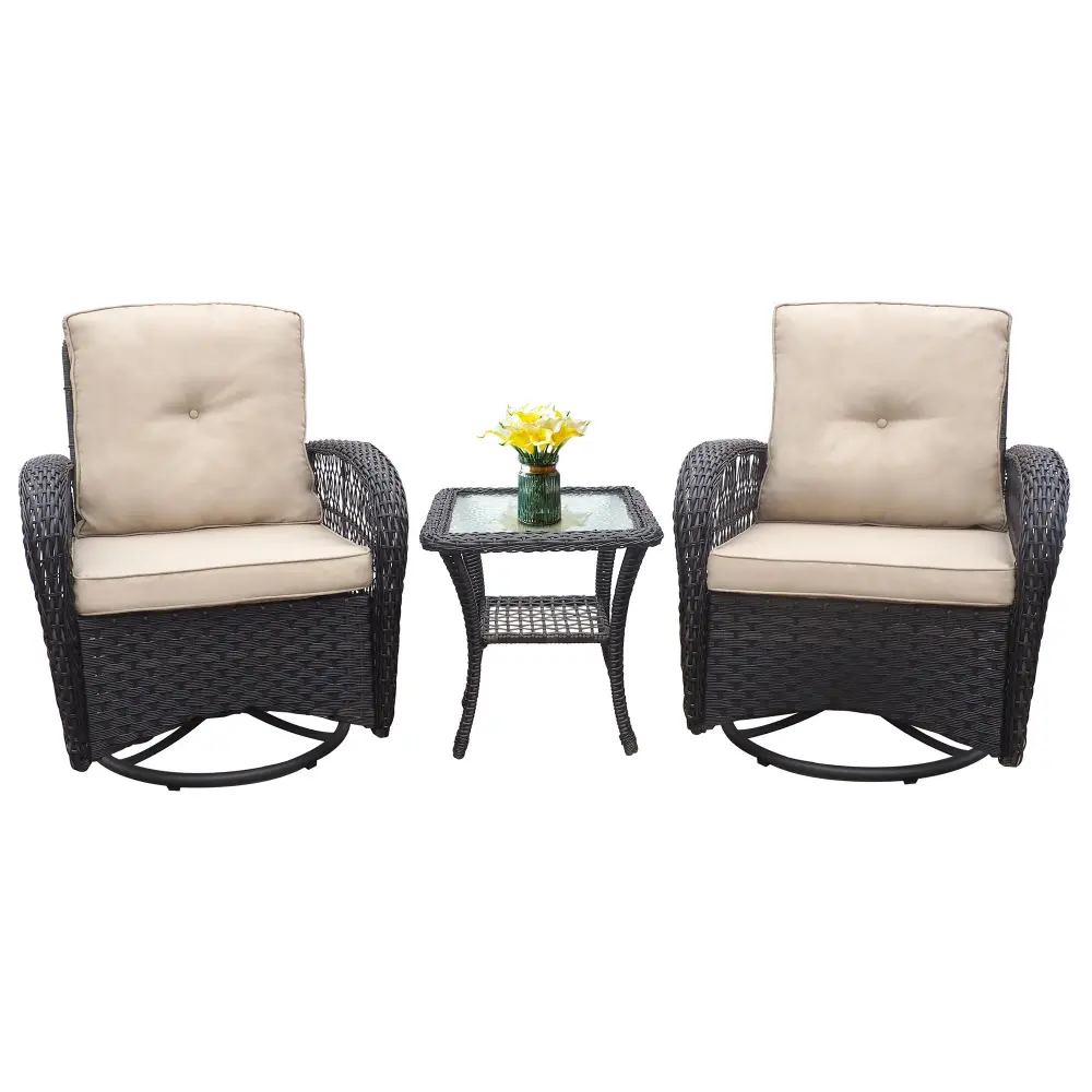 3-Piece Conversation Set Outdoor Wicker Rocker Swivel Patio Bistro Chairs lmys furniture