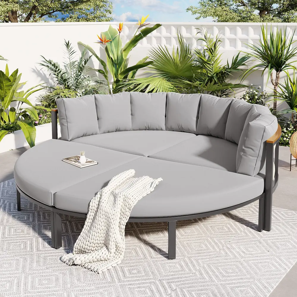 4 Piece Round Outdoor Conversation Set All Weather Patio Furniture u_style