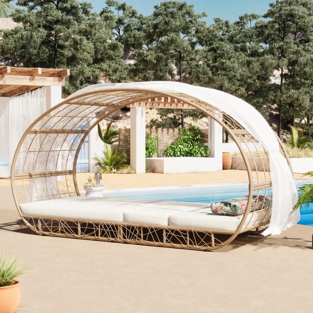 90.55 Inch Outdoor Patio Daybed Curtain Sunbed and Colorful Cushions go