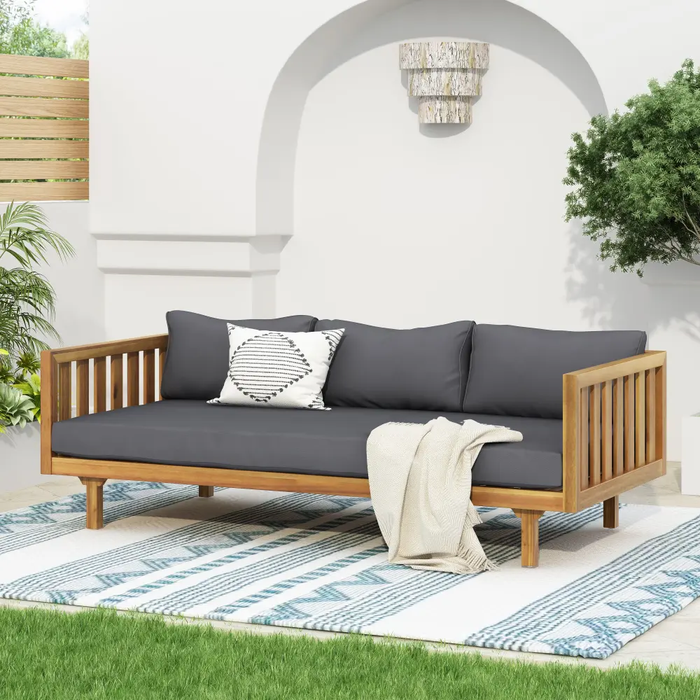 Claremont 3 Seater Daybed Dark Gray Teak Timber Water Resistant Outdoor Furniture nh-cloudhouse