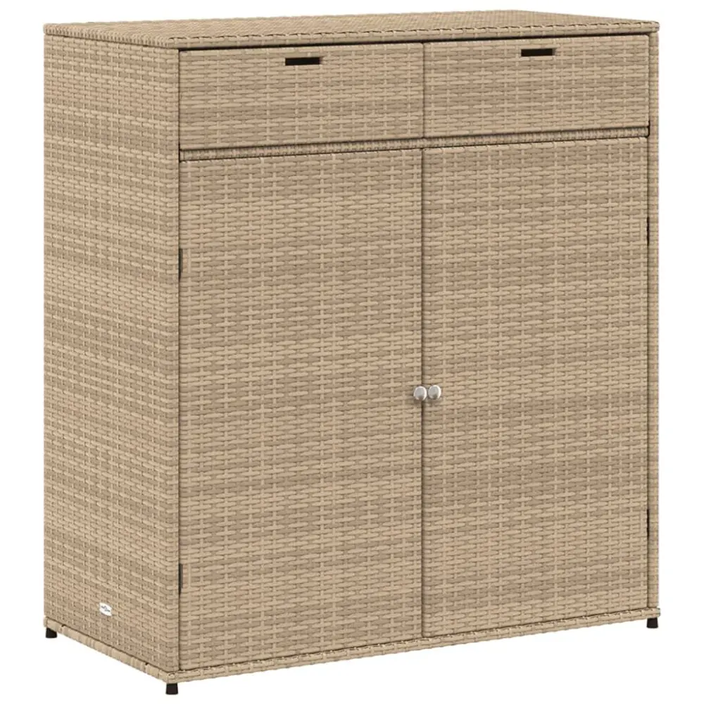 Beige Poly Rattan Patio Storage Cabinet 41.3x21.7x44.5 Inches Outdoor Organizer