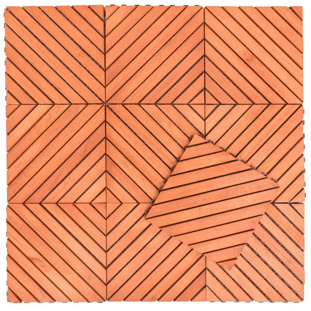 Dashiell 12 Diagonal Slat Eucalyptus Interlocking Deck Tile Set 10 sol