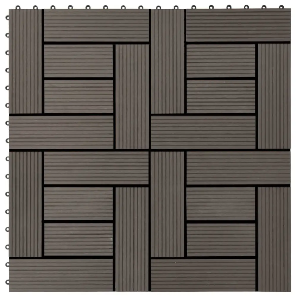 11 pcs Decking Tiles WPC 11.8x11.8 Inches 1 sqm Dark Brown Outdoor Floor Tiles