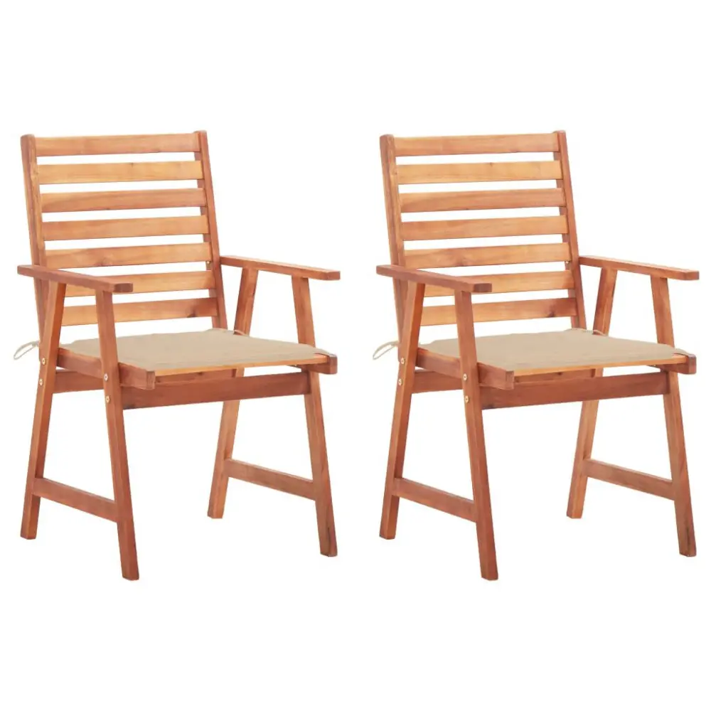2 Piece Patio Dining Chairs Cushions Solid Acacia Wood Outdoor Furniture Set
