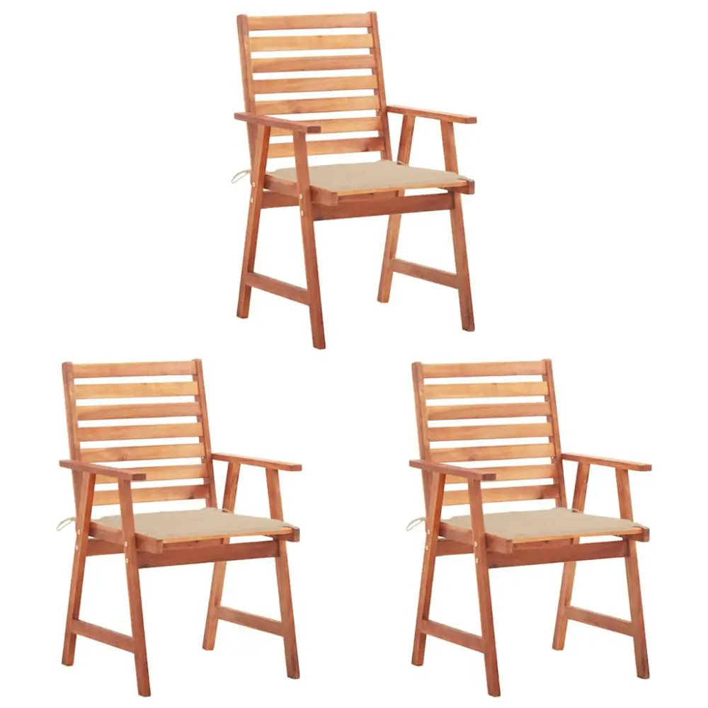 3 Piece Patio Dining Chairs Cushions Solid Acacia Wood Outdoor Furniture Set
