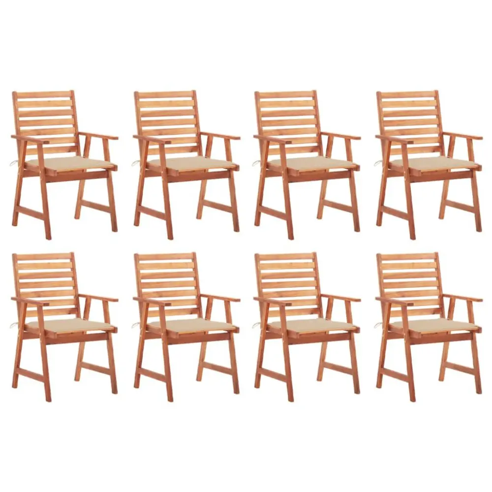 8 Piece Patio Dining Chairs Cushions Solid Acacia Wood Outdoor Furniture Set