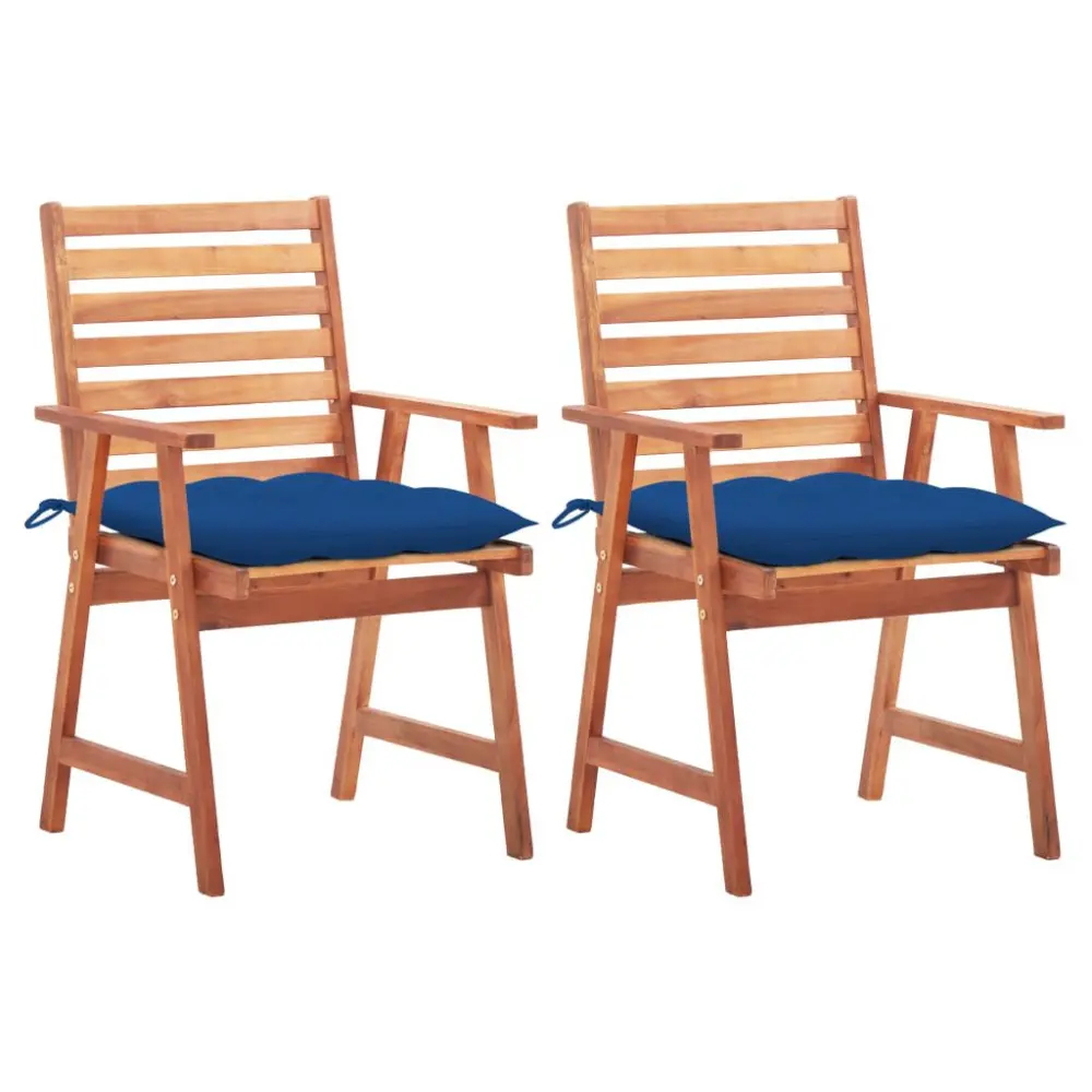 2 Piece Patio Dining Chairs Cushions Solid Acacia Wood Outdoor Furniture Set