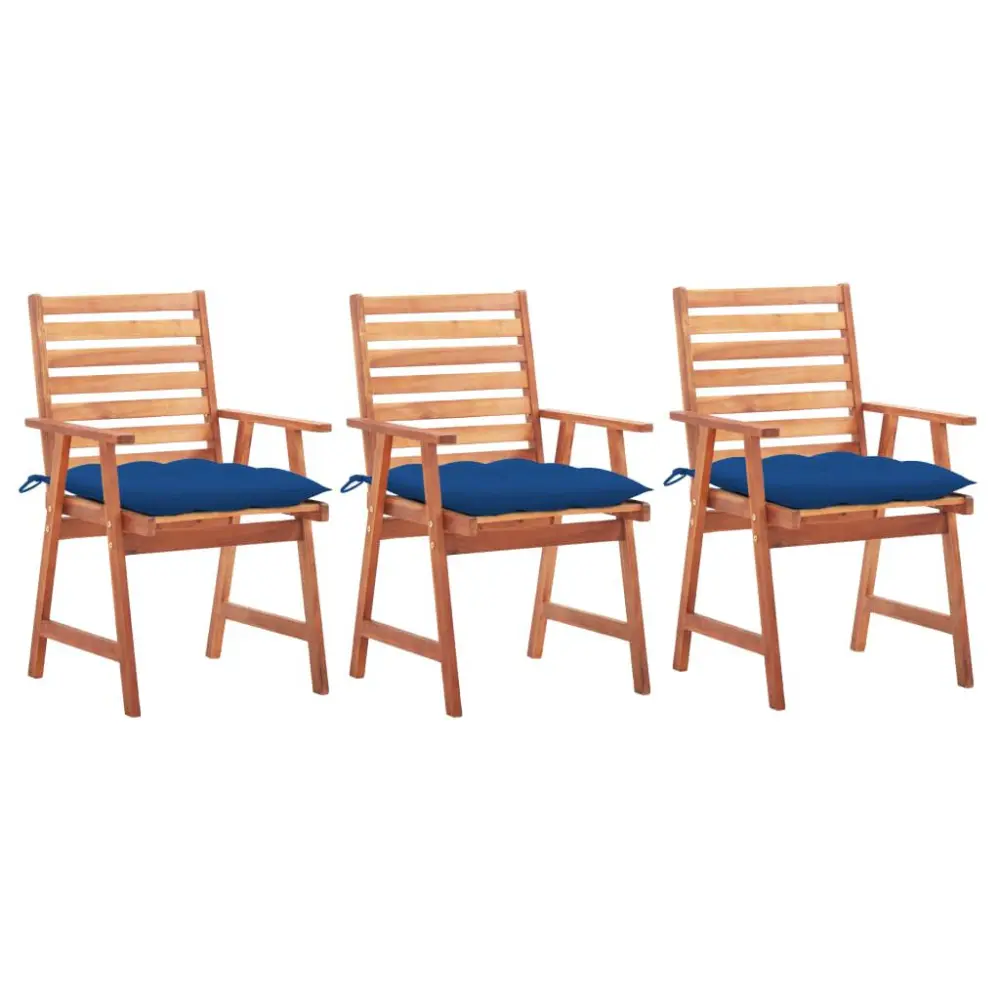 3 Piece Patio Dining Chairs Cushions Solid Acacia Wood Outdoor Furniture Set