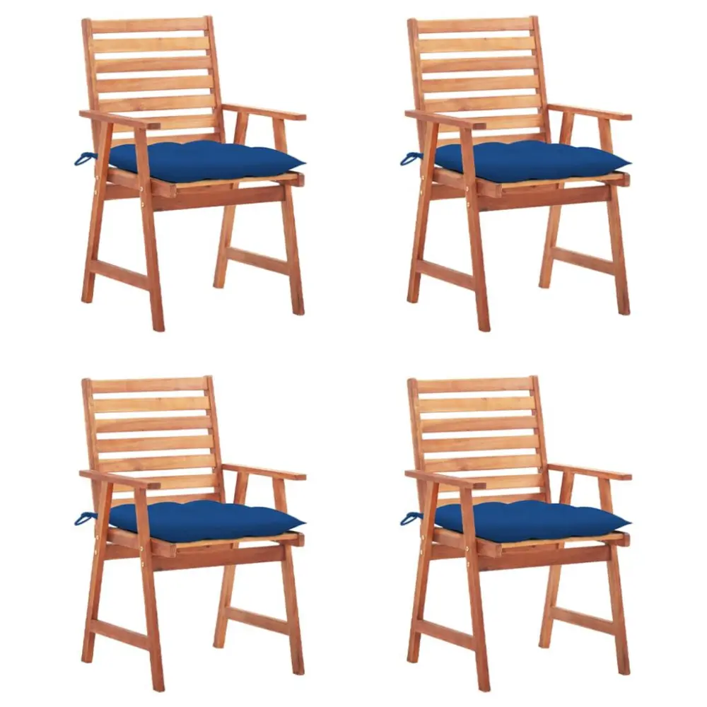 4 Piece Patio Dining Chairs Cushions Solid Acacia Wood Outdoor Furniture Set