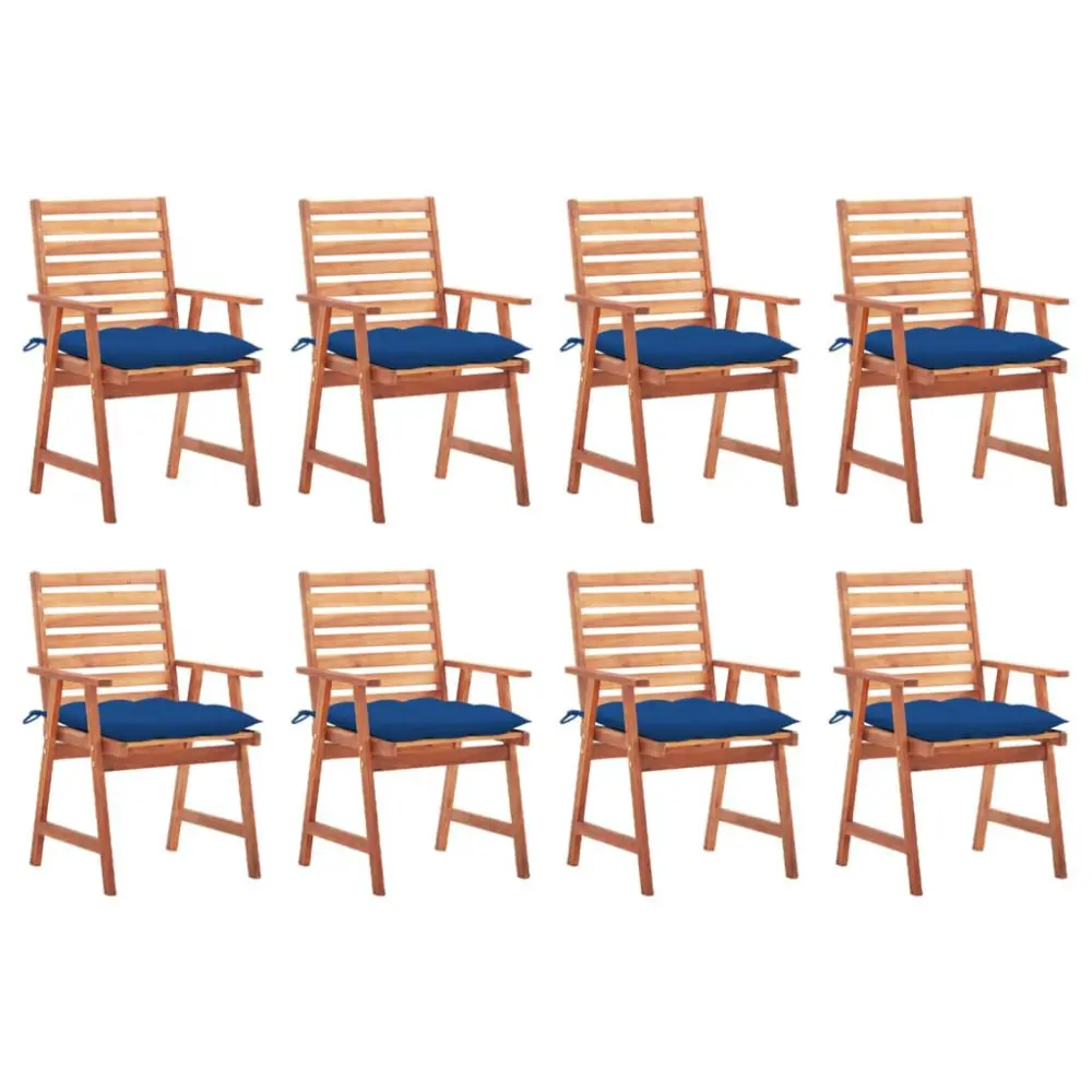 8 Piece Patio Dining Chairs Cushions Solid Acacia Wood Outdoor Furniture Set