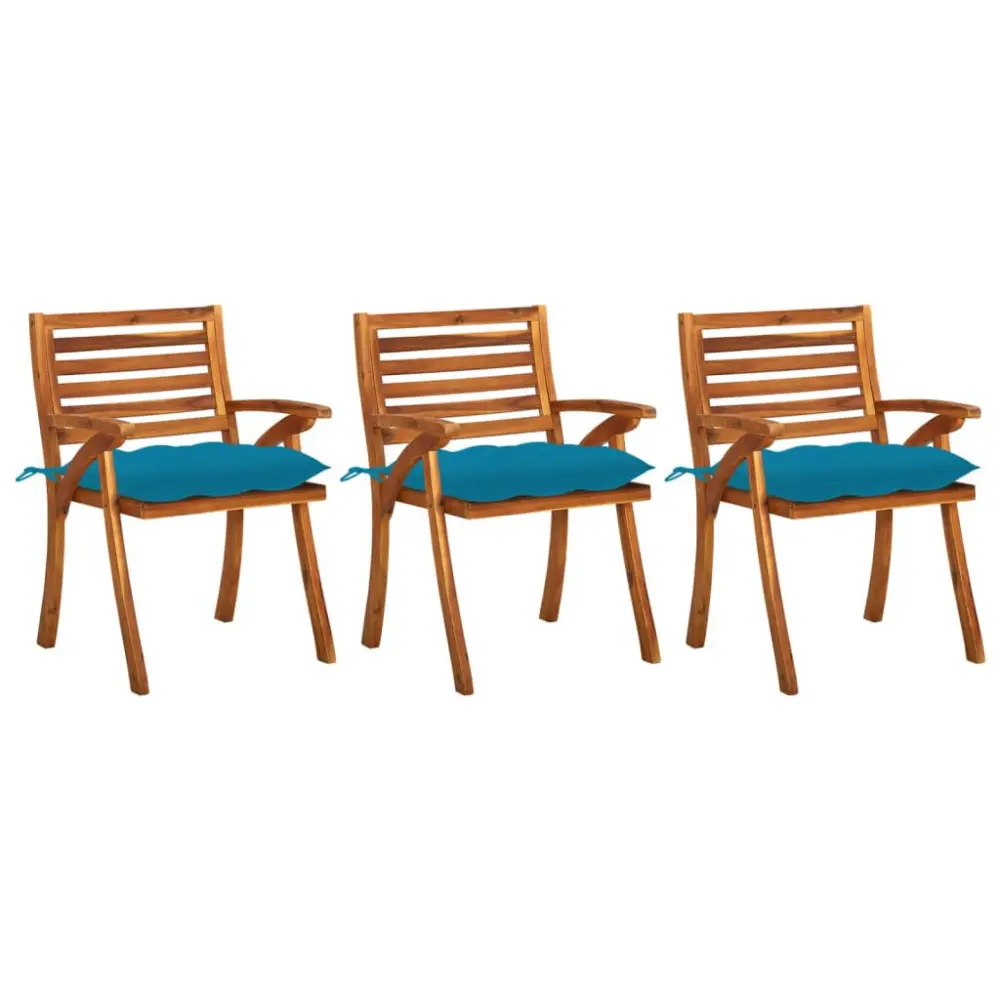 3 Piece Patio Dining Chairs Cushions Solid Acacia Wood Outdoor Seating