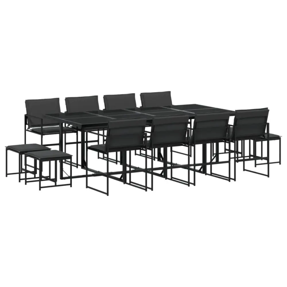 13 Piece Black Textilene Patio Dining Set Cushions Premium Outdoor Furniture