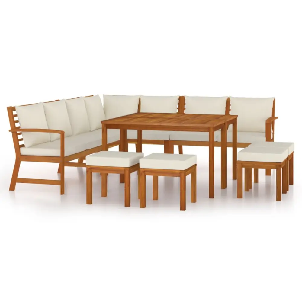 11 Piece Patio Dining Set Cushions Solid Wood Acacia Outdoor Furniture