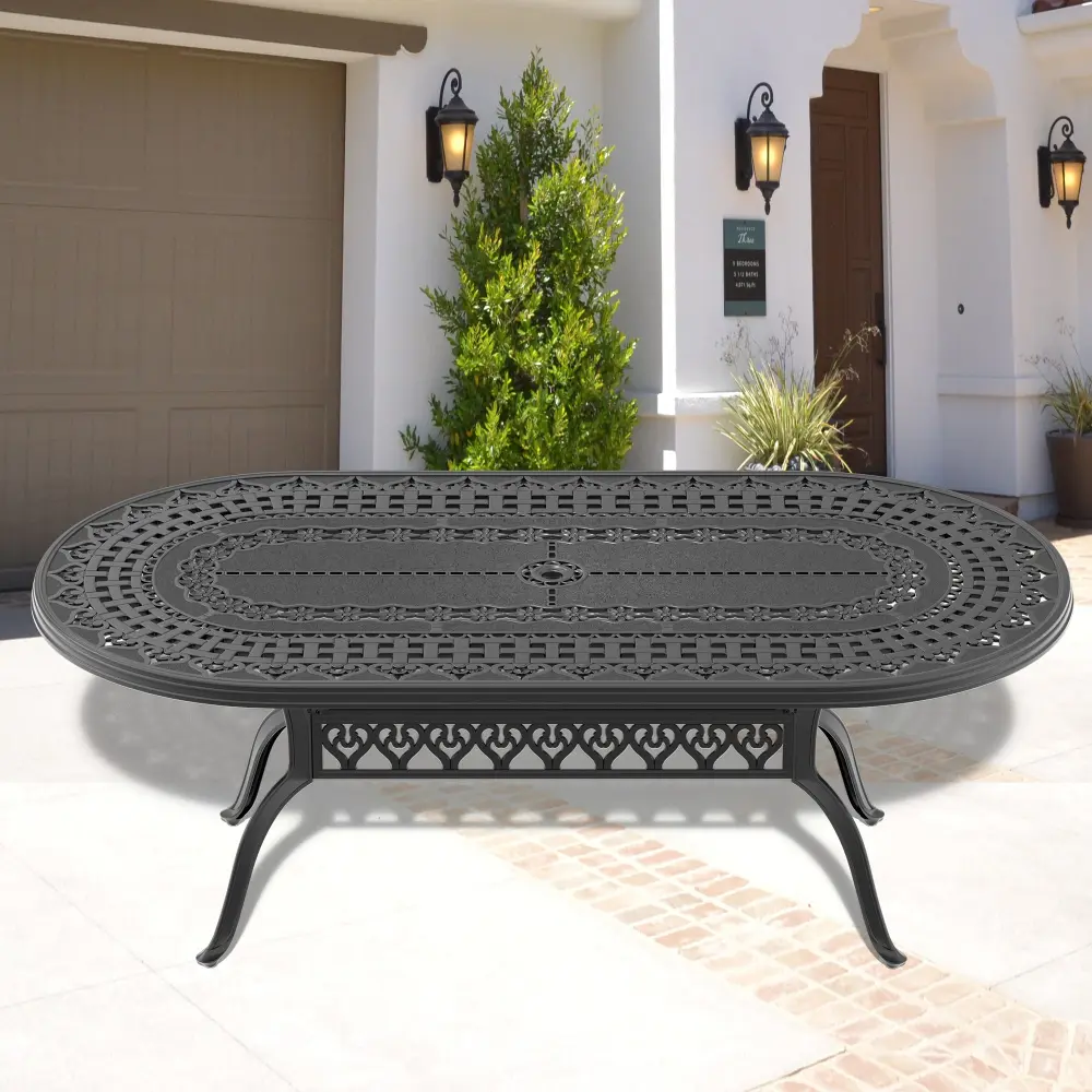 L81.89 X W41.34 Inch Cast Aluminum Patio Dining Table Black Frame nicesure